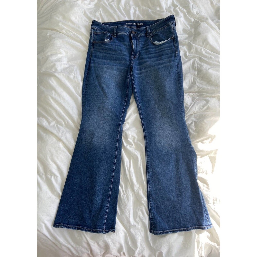 American Eagle 18 Kick Boot Super Stretch Denim Jean Cotton Blend Womens Blue